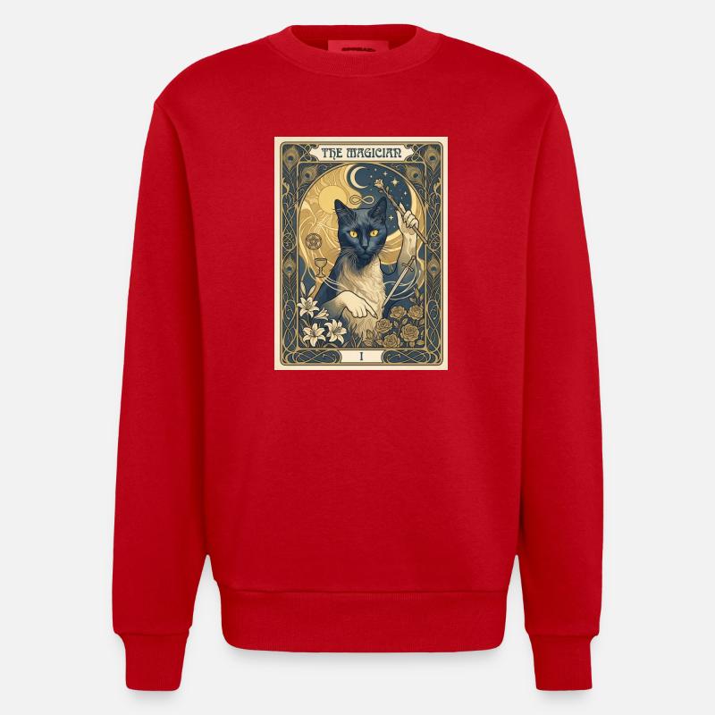 Katze, der Magier - Heavyweight Oversized Organic Crew Neck Made in EU - Rot