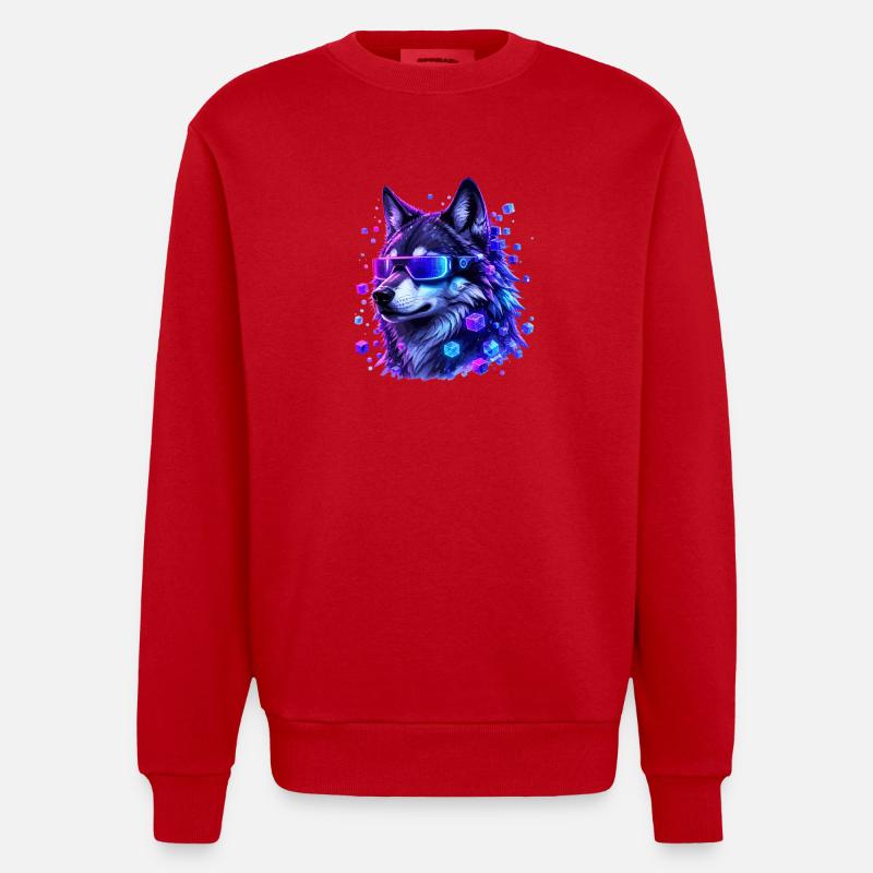 Loup néon avec VRBrille - Sweat bio épais oversize fabriqué en UE - rouge