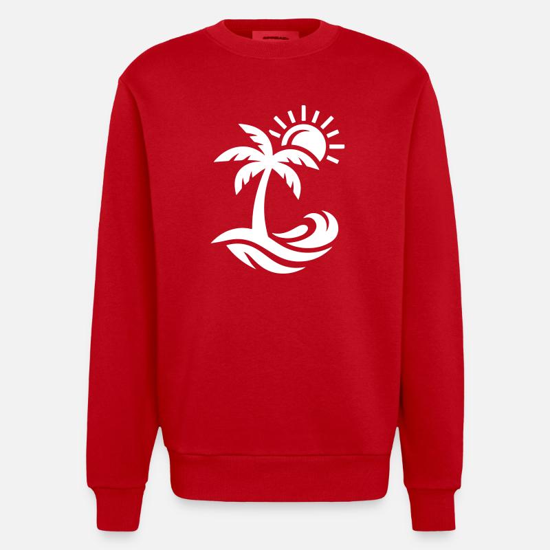 Océan Palm Tree Beach - Sweat bio épais oversize fabriqué en UE - rouge