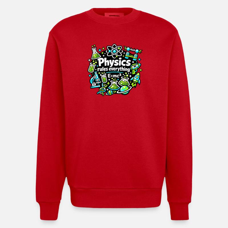 Physics regulates everything - Heavyweight Oversized Organic Crew Neck Made in EU - red