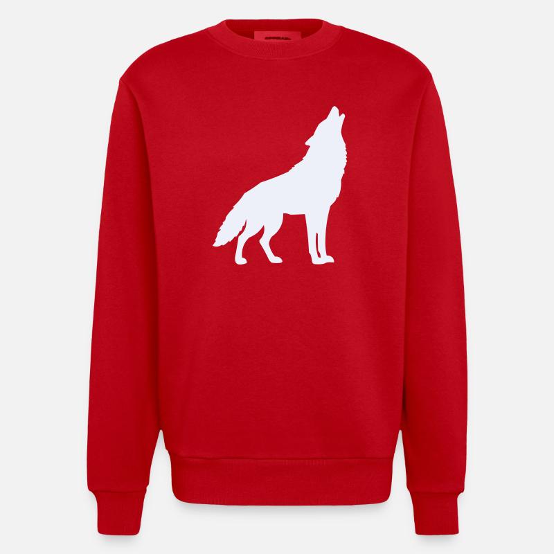 Wolf Silhouette Moonlight - Heavyweight Oversized Organic Crew Neck Made in EU - red