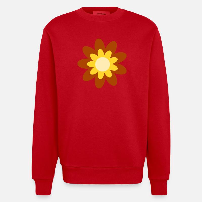 70s Flower Pattern Hippie Gift - Heavyweight Oversized Organic Crew Neck Made in EU - red