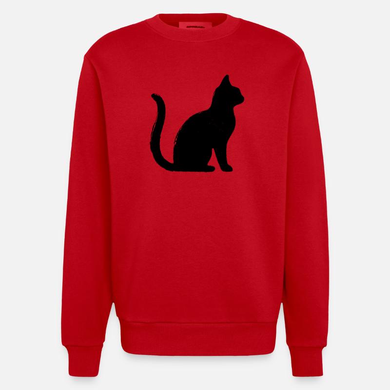 Chat - Silhouette NOIR - Sweat bio épais oversize fabriqué en UE - rouge