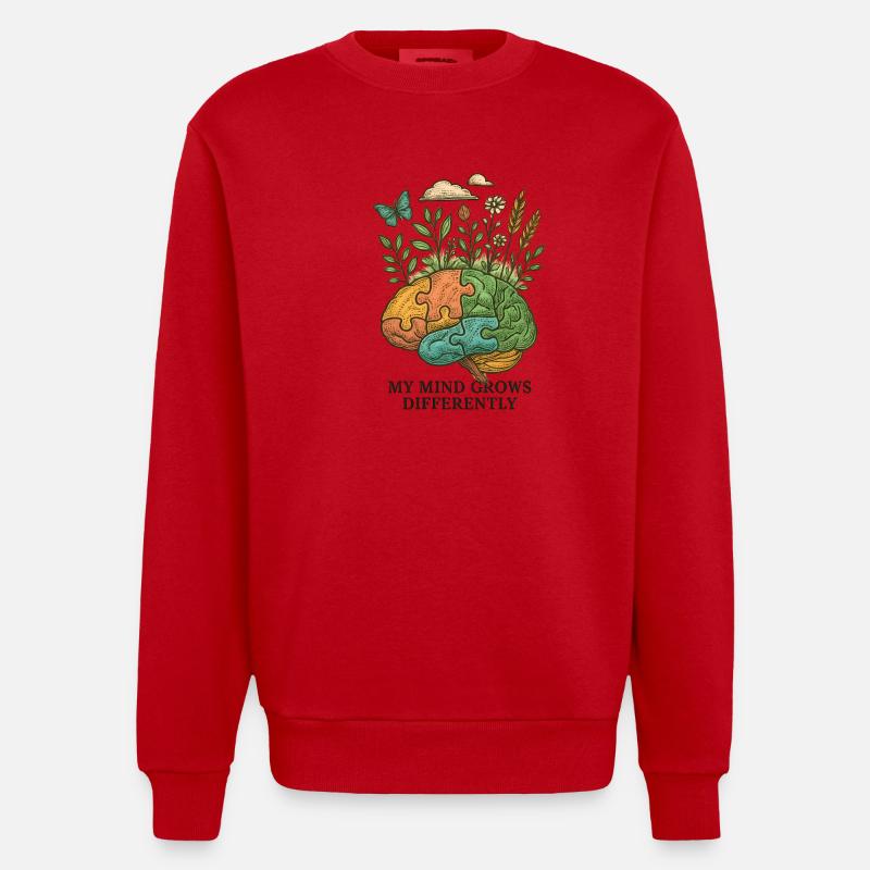 Brain grows differently - Heavyweight Oversized Organic Crew Neck Made in EU - red