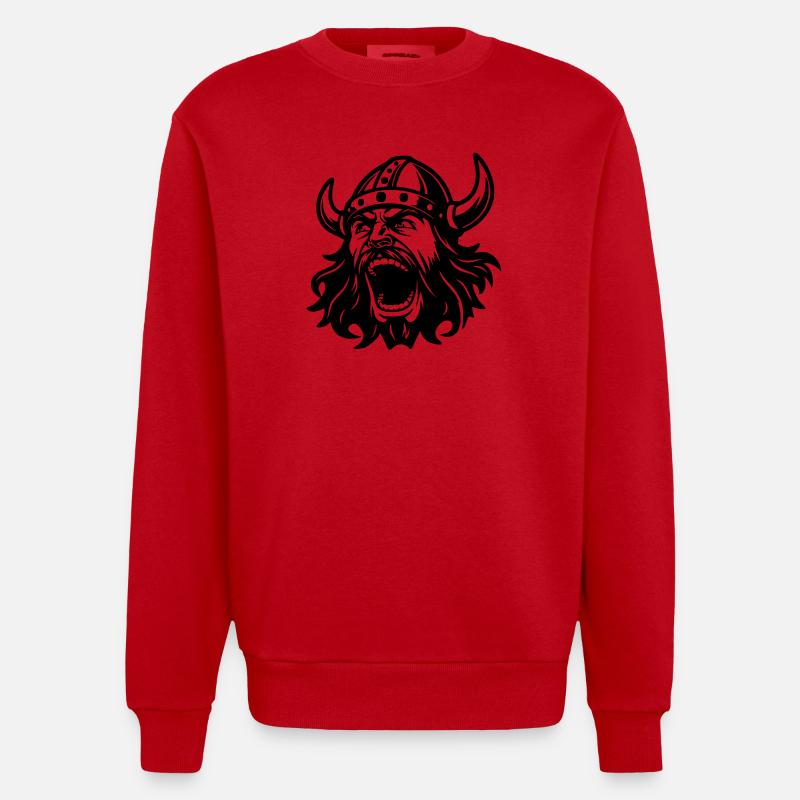 Tête noire viking - Sweat bio épais oversize fabriqué en UE - rouge
