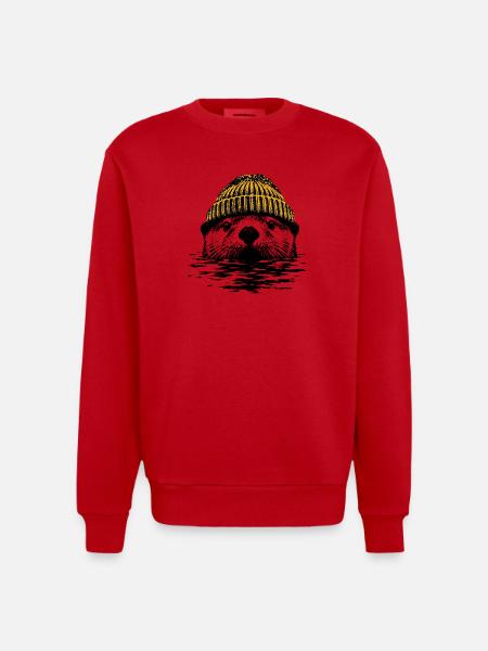 Otter Yellow Hat - Heavyweight Oversized Organic Crew Neck Made in EU - red