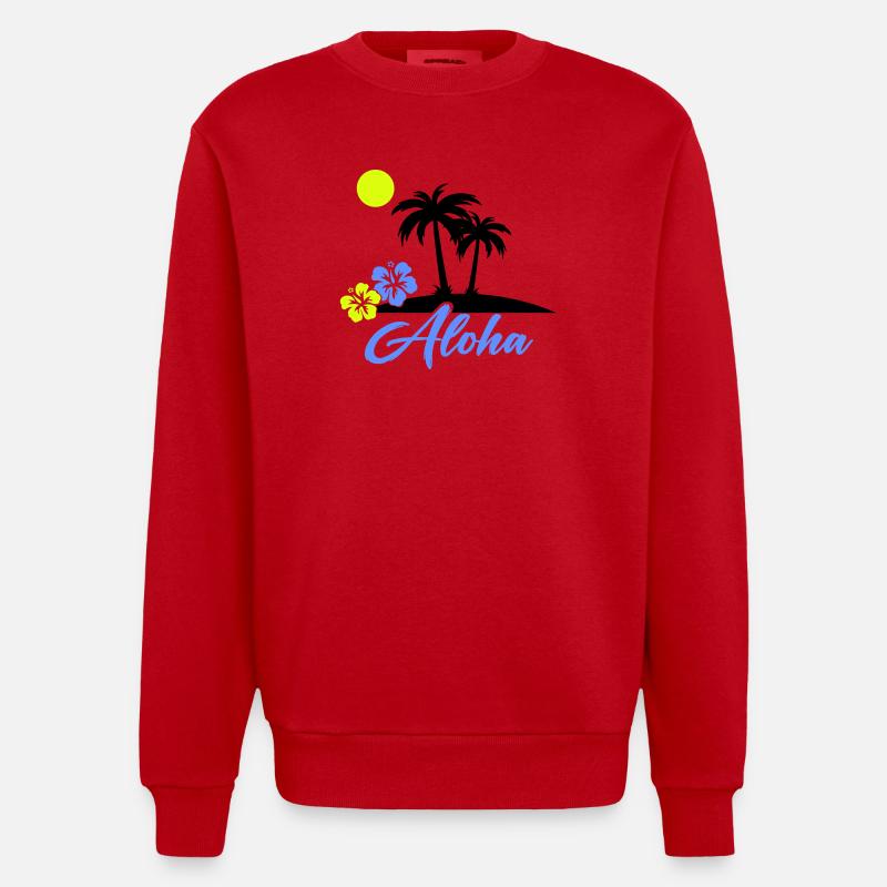 Aloha Hibiscus Neon Script - Heavyweight Oversized Organic Crew Neck Made in EU - red
