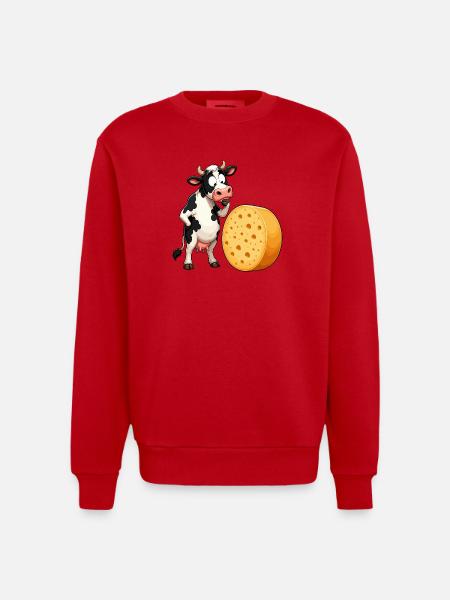 Cow Meets Cheese Cartoon - Heavyweight Oversized Organic Crew Neck Made in EU - red