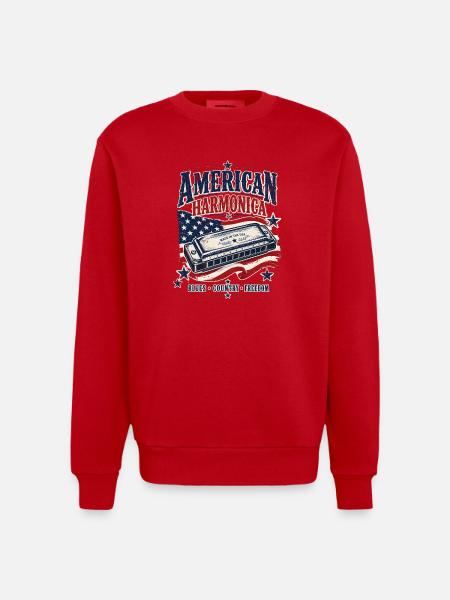 Instrument: Harmonica, Country Music, Harmonica - Heavyweight Oversized Organic Crew Neck Made in EU - red