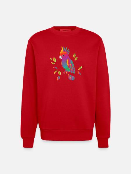 Rainbow Cockatoo Cartoon Design - Heavyweight Oversized Organic Crew Neck Made in EU - red