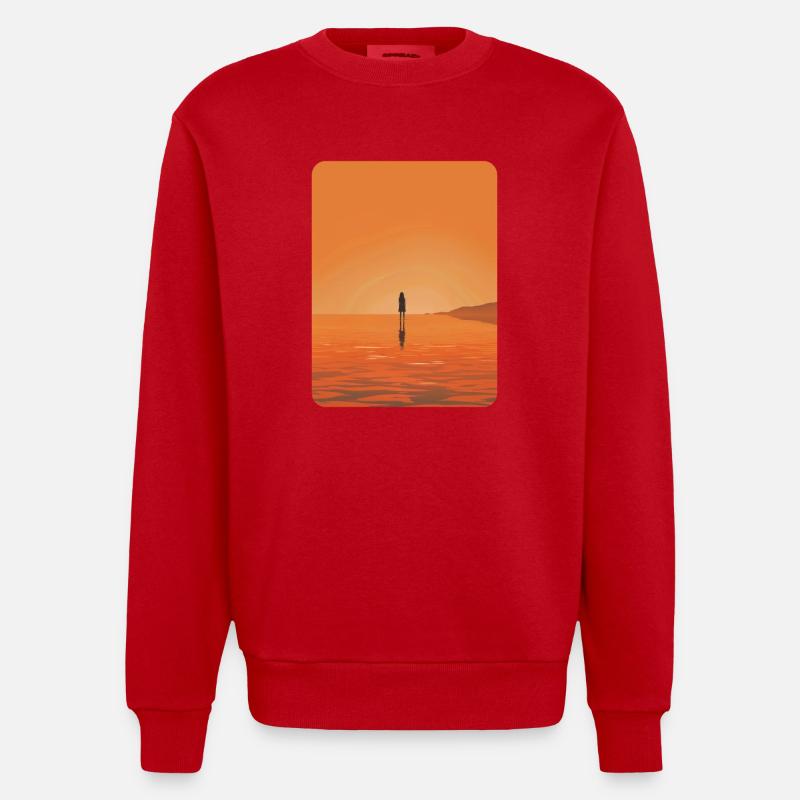 silhouette de coucher de soleil - Sweat bio épais oversize fabriqué en UE - rouge