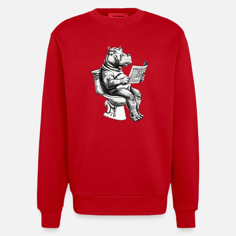 Lachendes Nilpferd mit Zeitung - Heavyweight Oversized Organic Crew Neck Made in EU - Rot