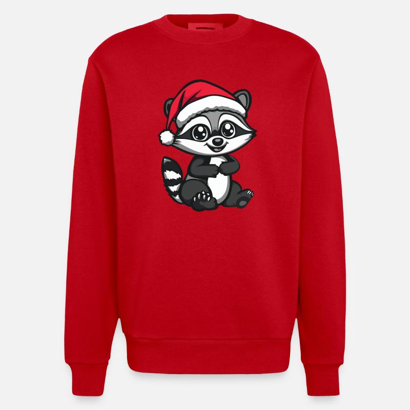 raton laveur Noël mignon - Sweat bio épais oversize fabriqué en UE - rouge