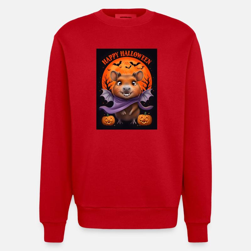 Halloween Capybara Ghost Gift Idea - Heavyweight Oversized Organic Crew Neck Made in EU - red
