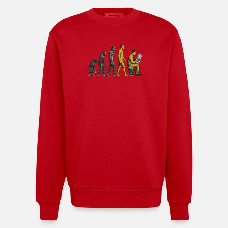 Evolution zum Klo-Mann Grunge Lustig - Heavyweight Oversized Organic Crew Neck Made in EU - Rot