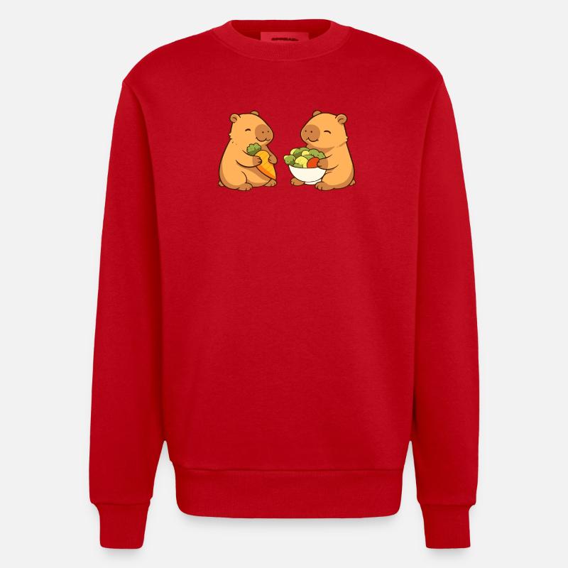 Capybara couple with vegetables – relaxed & cute - Heavyweight Oversized Organic Crew Neck Made in EU - red