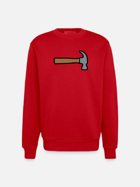 Carpenter's Hammer Tool Icon - Heavyweight Oversized Organic Crew Neck Made in EU - red