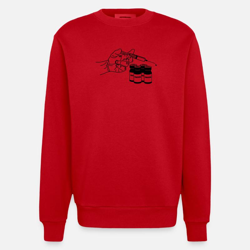 Hand mit Impfspritze und Gläsern - Heavyweight Oversized Organic Crew Neck Made in EU - Rot