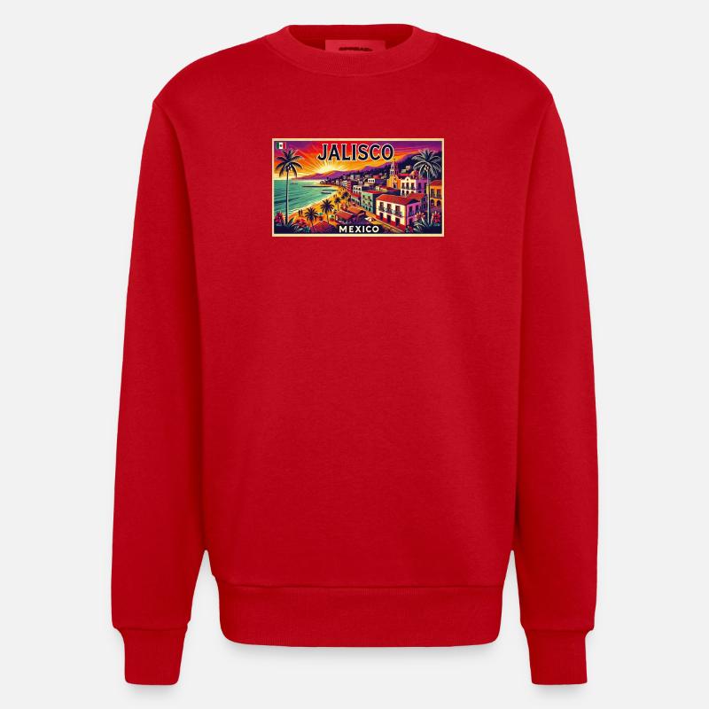 Jalisco Mexico beach palm design - Heavyweight Oversized Organic Crew Neck Made in EU - red