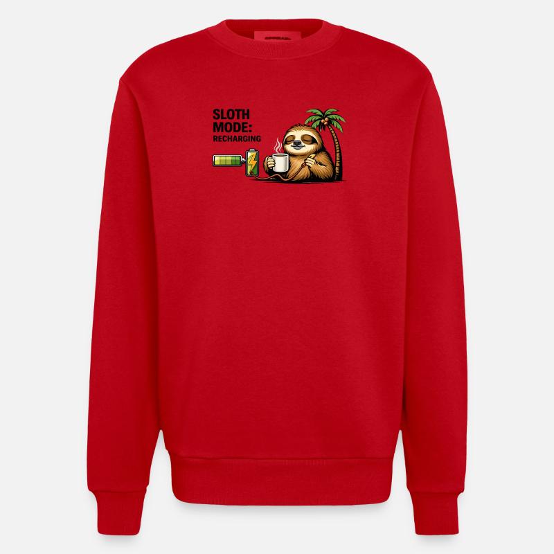 Sloth Mode Recharging Coffee - Heavyweight Oversized Organic Crew Neck Made in EU - red