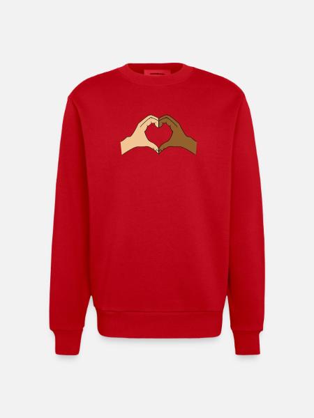 Coloured heart hand motif - customisable - Heavyweight Oversized Organic Crew Neck Made in EU - red