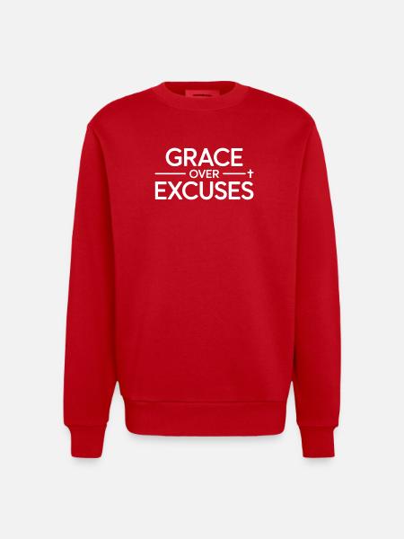 Christian Grace Over Excuses Faith Cross - Heavyweight Oversized Organic Crew Neck Made in EU - red