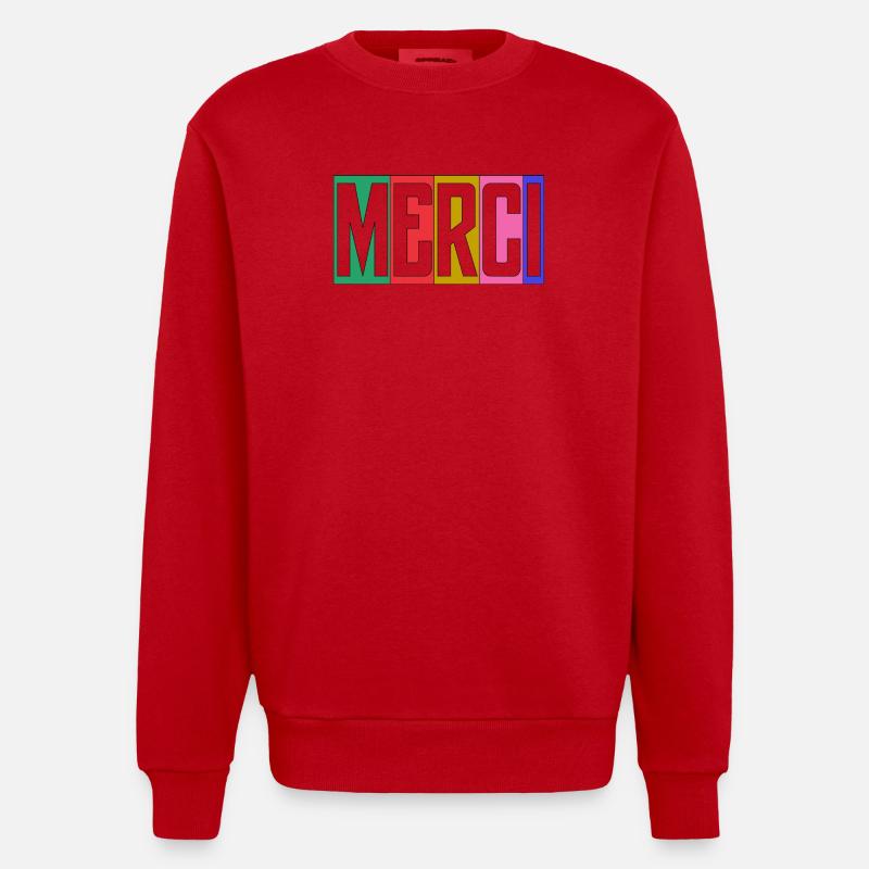 MERCI. THANKS. ANNIVERSAIRE. NAISSANCE. RETRAITE. - Sweat bio épais oversize fabriqué en UE - rouge