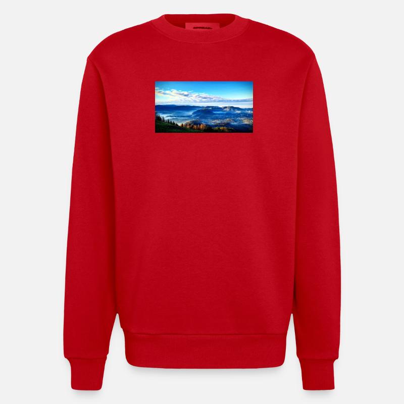 Morgennebel Berglandschaft - Heavyweight Oversized Organic Crew Neck Made in EU - Rot