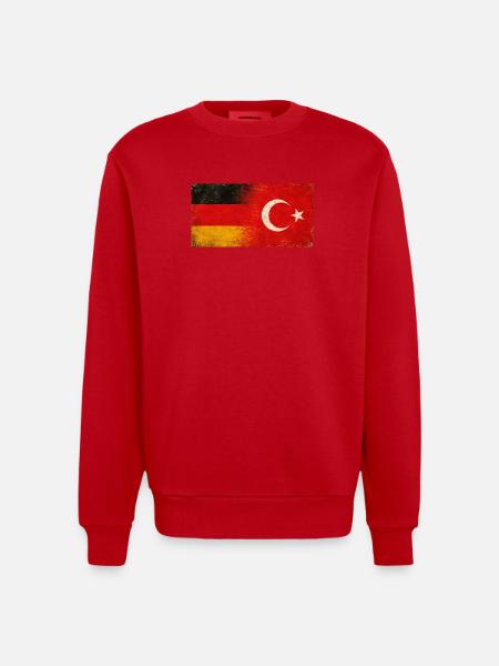 Germany Turkey Friendship Grunge Flag - Heavyweight Oversized Organic Crew Neck Made in EU - red