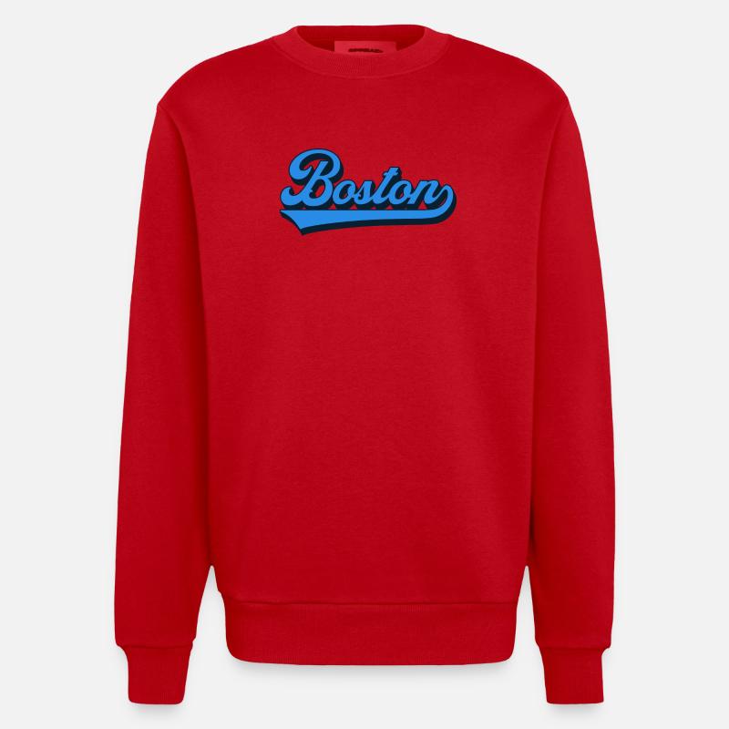 Boston Blue Script Rétro - Sweat bio épais oversize fabriqué en UE - rouge