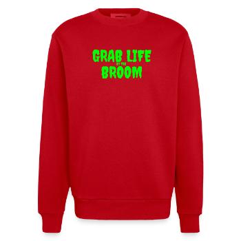 Schnapp dir das Leben vom Besen Grafikdesign - Heavyweight Oversized Organic Crew Neck Made in EU - Rot - Vorne - AI Model Female 172 light (172cm) & AI Model Male 178 light (178cm)