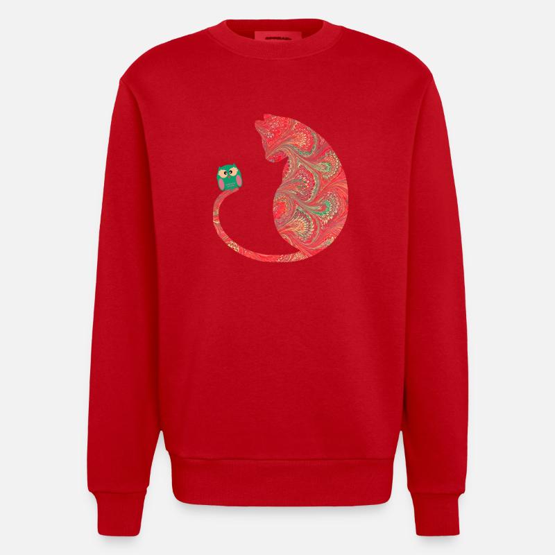 katze mit eule e 91 - Heavyweight Oversized Organic Crew Neck Made in EU - Rot
