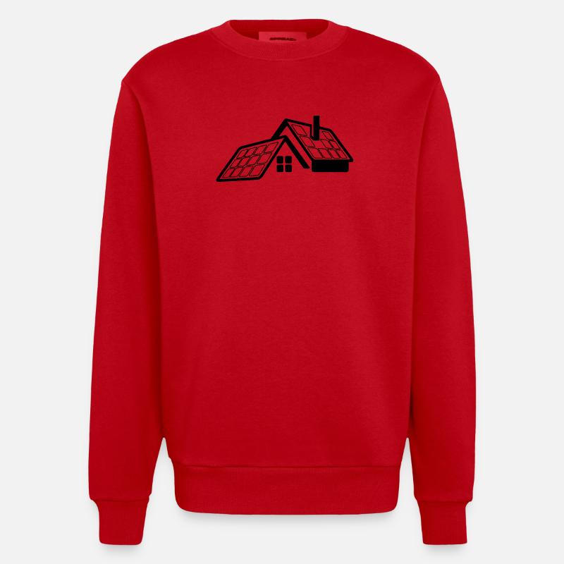Maison avec panneaux solaires logo transparent - Sweat bio épais oversize fabriqué en UE - rouge