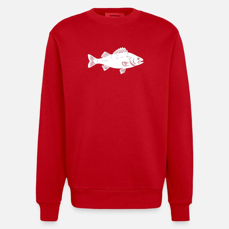 Barsch Flussbarsch Perch Angler Vektor - Heavyweight Oversized Organic Crew Neck Made in EU - Rot