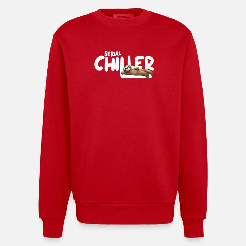 Faultier Serial Chiller – Lustiges Sloth Tee - Heavyweight Oversized Organic Crew Neck Made in EU - Rot