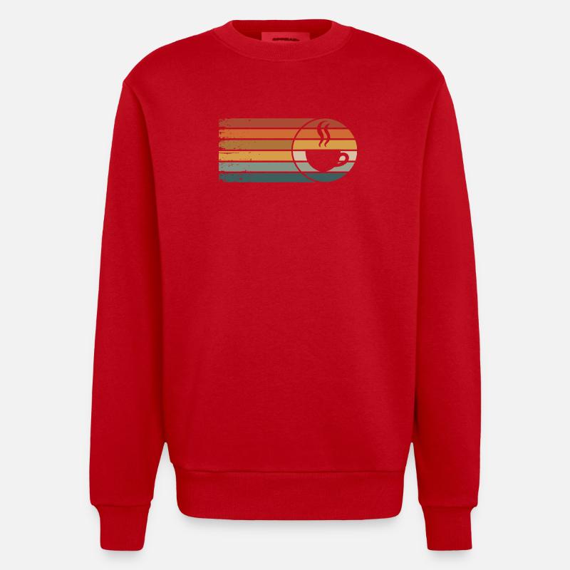 Coffee Cup Sunset Retro Coffee - Heavyweight Oversized Organic Crew Neck Made in EU - red
