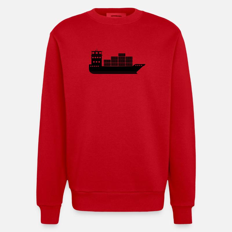 Seecontainerschiff oder Boot mit Containern - Heavyweight Oversized Organic Crew Neck Made in EU - Rot