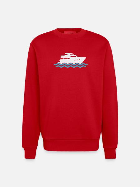 Yacht Silhouette Motorboot - Heavyweight Oversized Organic Crew Neck Made in EU - Rot