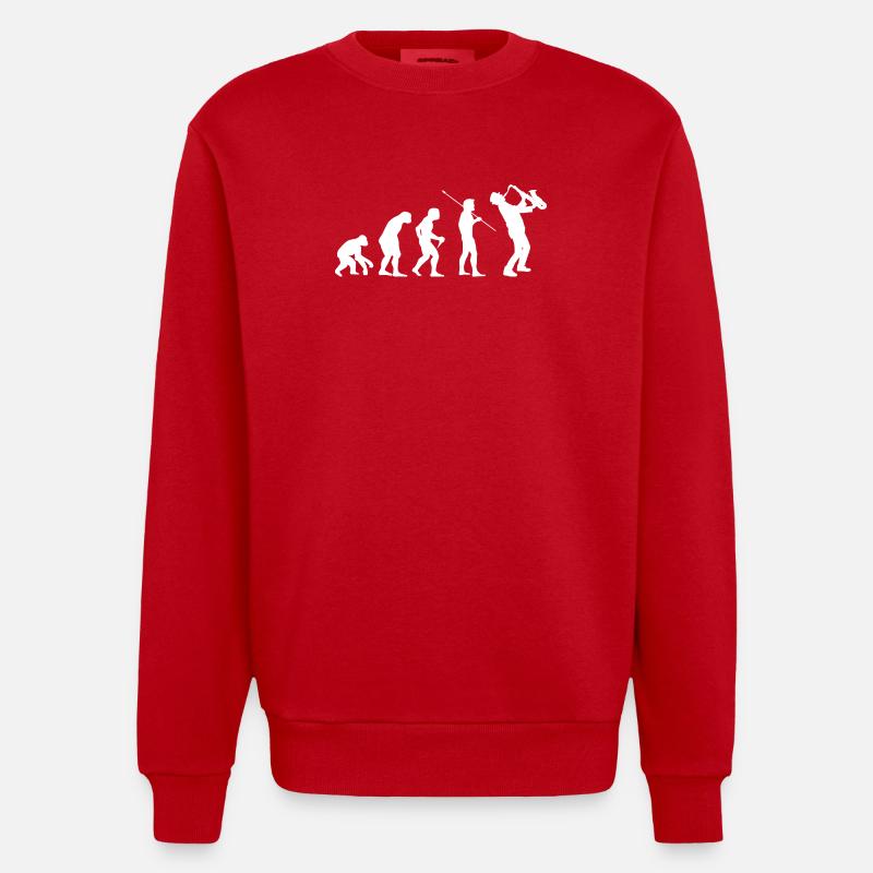 Evolution to Saxophonist Music Gift - Heavyweight Oversized Organic Crew Neck Made in EU - red