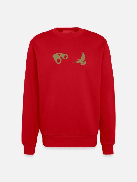 Minimalist Bird Watching Silhouette - Heavyweight Oversized Organic Crew Neck Made in EU - red