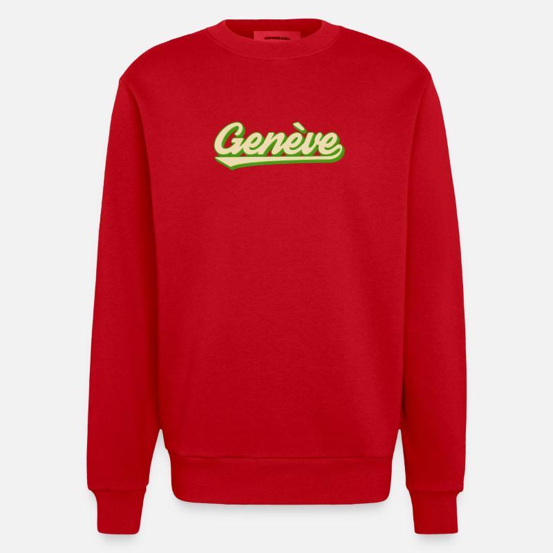 Genève Retro Script Lime - Heavyweight Oversized Organic Crew Neck Made in EU - red