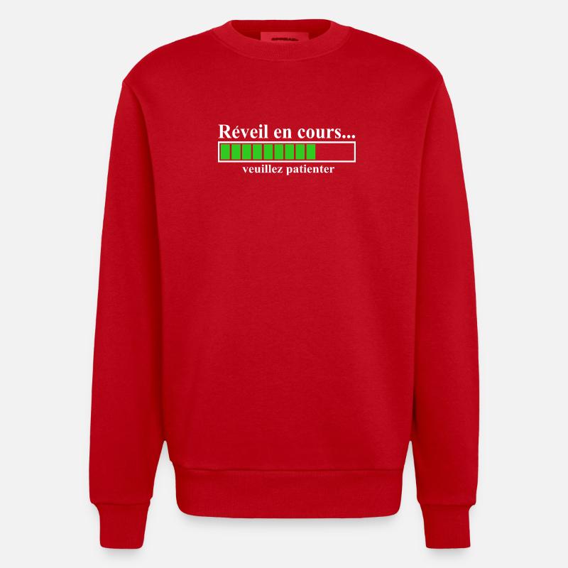 Charging Display Alarm Clock in Progress - Heavyweight Oversized Organic Crew Neck Made in EU - red