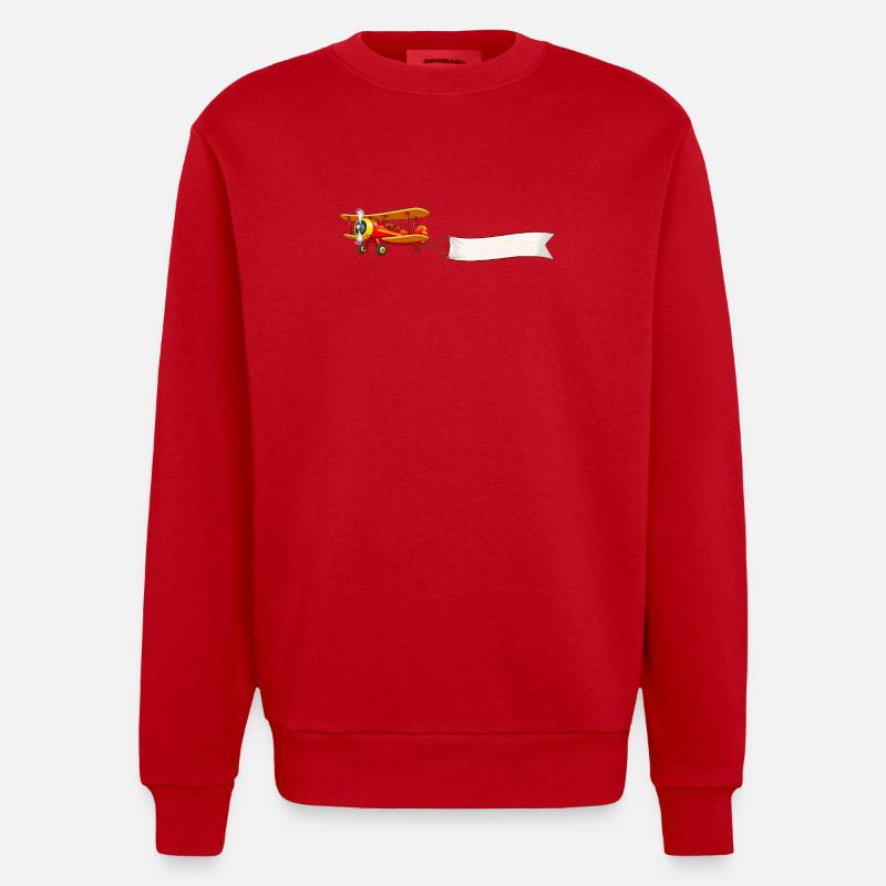 Biplan Motif de bannière d’avion rétro - Sweat bio épais oversize fabriqué en UE - rouge