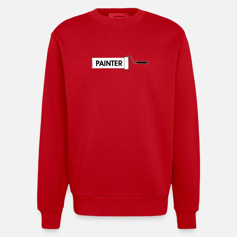 Paint roller with white paint - Heavyweight Oversized Organic Crew Neck Made in EU - red