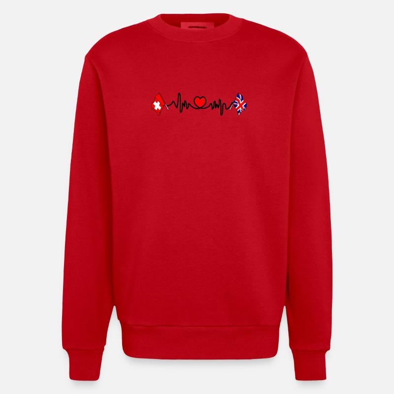 Cardio heart Drapeau Suisse, drapeau Angleterre - Sweat bio épais oversize fabriqué en UE - rouge