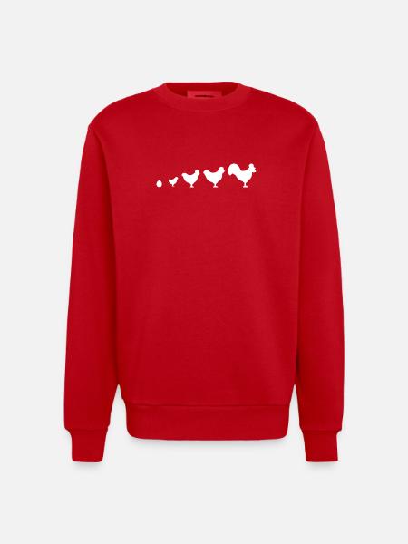 Evolution Farmer Chicken Rooster Funny - Heavyweight Oversized Organic Crew Neck Made in EU - red