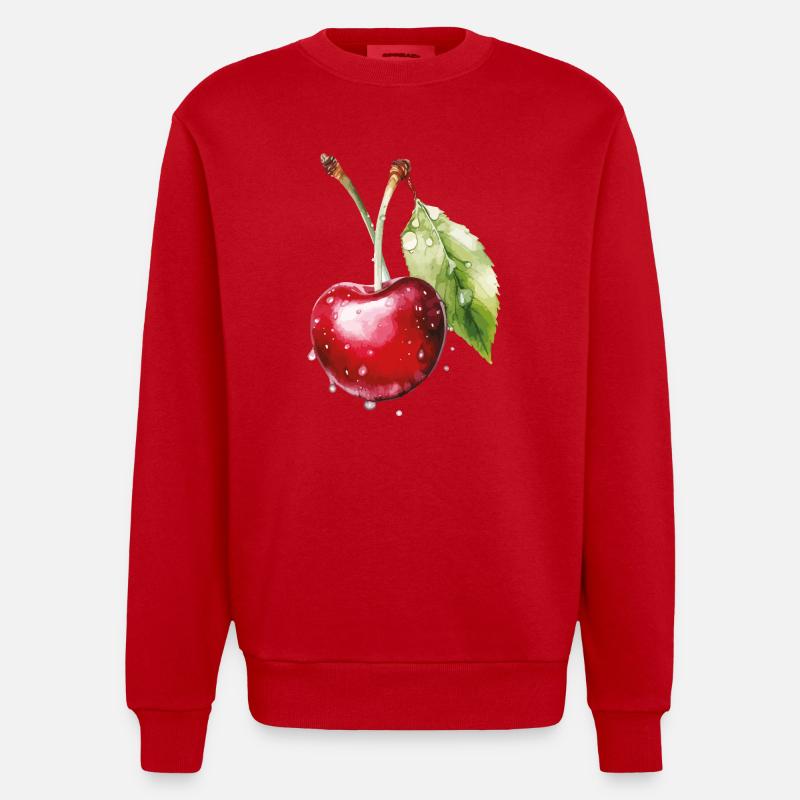 Fruchtige Kirsche mit Wassertröpfchen - Heavyweight Oversized Organic Crew Neck Made in EU - Rot