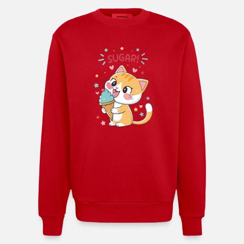 Festliche Gourmet-Katzen-Eiscreme - Heavyweight Oversized Organic Crew Neck Made in EU - Rot