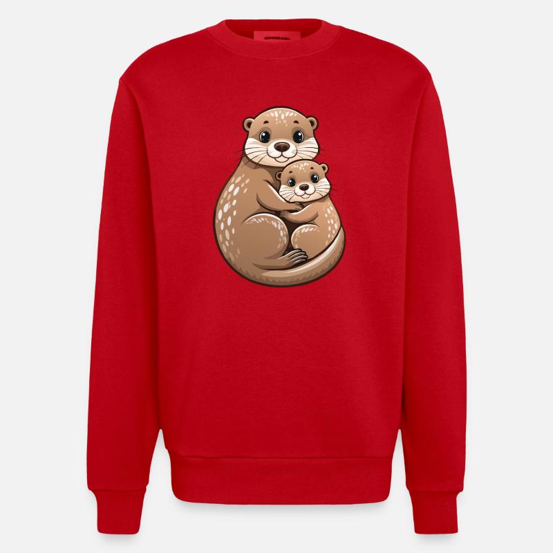 Mutterotter mit Jungtier - Heavyweight Oversized Organic Crew Neck Made in EU - Rot