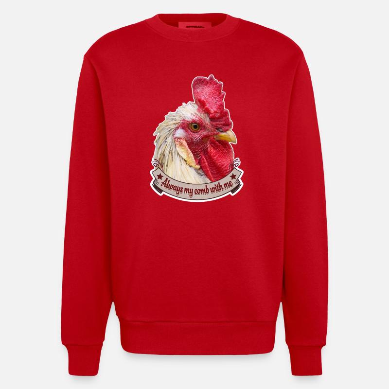 Kamm Hahnendesign prächtiger Hahn Hühner - Heavyweight Oversized Organic Crew Neck Made in EU - Rot